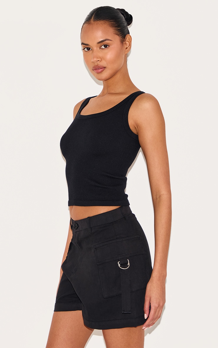 Black Woven Twill Pocket Detail Cargo Shorts image 4
