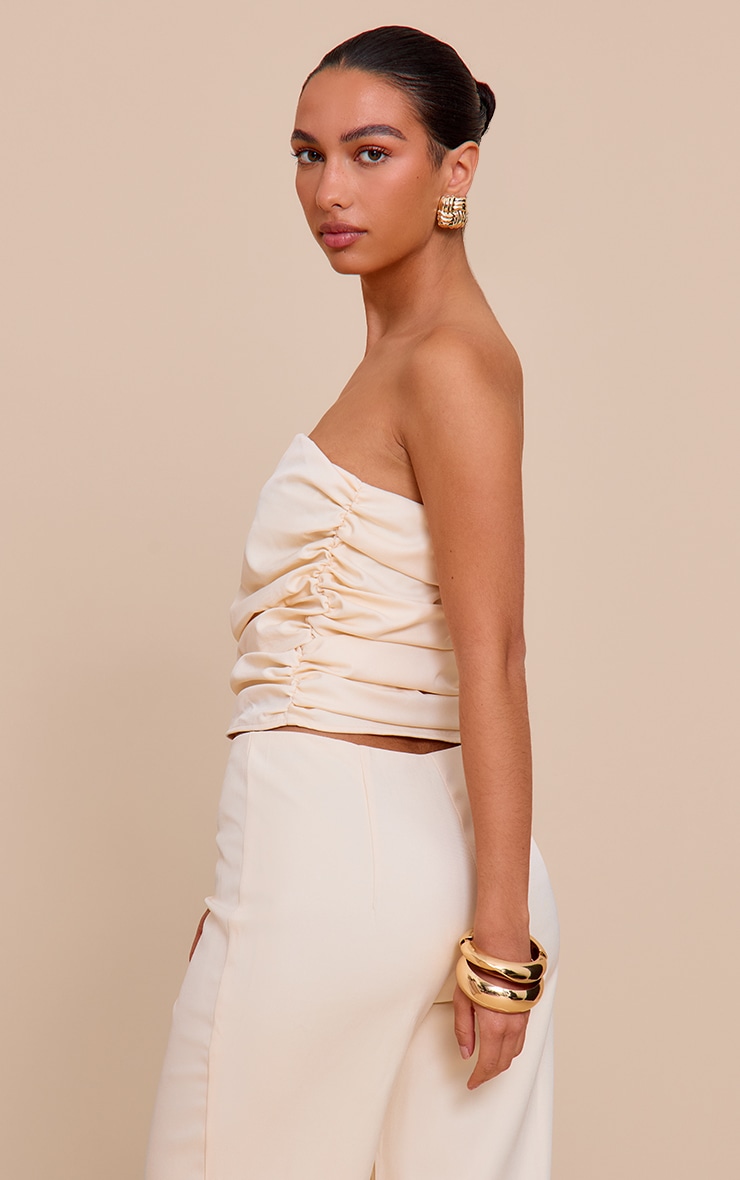 Cream Tailored Woven Ruched Bandeau Top image 2