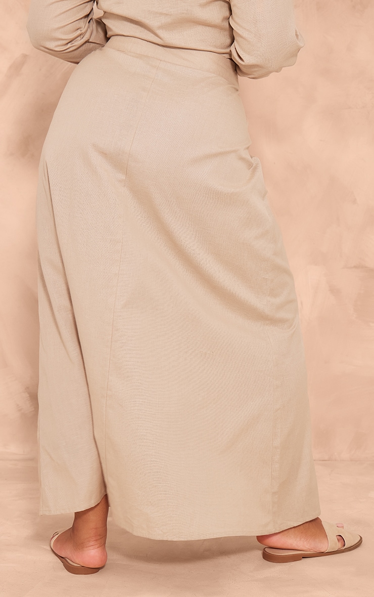 Plus Taupe Linen Look Floaty Maxi Skirt image 3