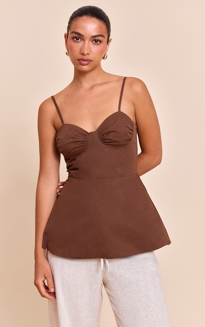 Chocolate Cotton Strappy Peplum Cami Top