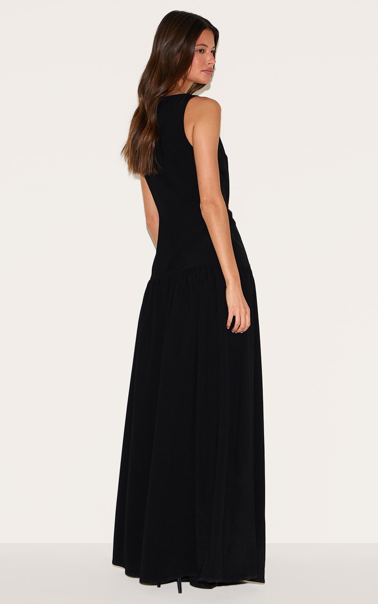Robe longue tissée noire à boutons et taille tombante image 2