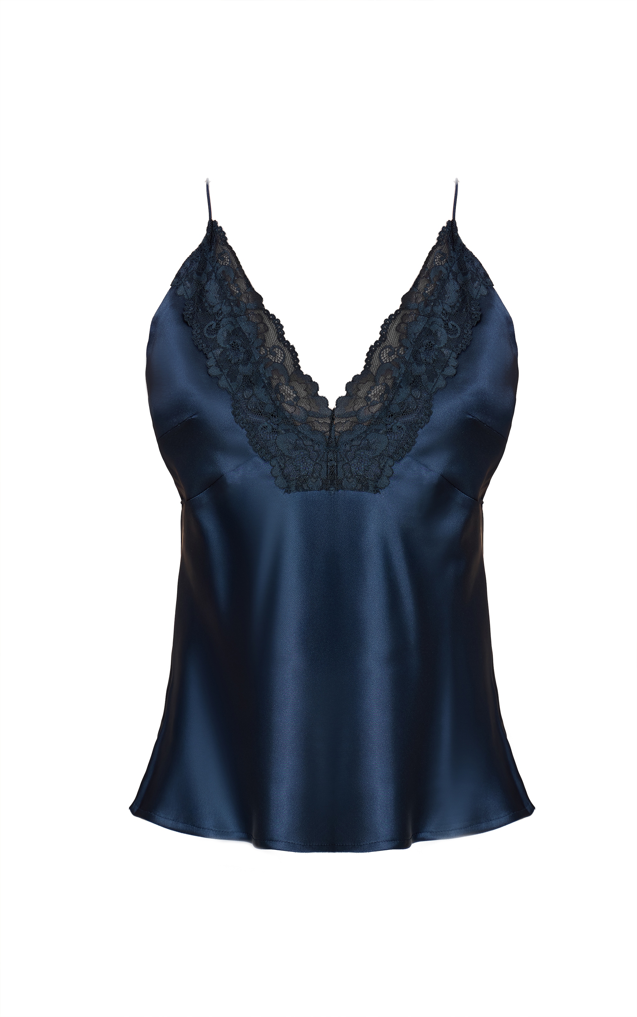 Navy Satin Lace Detail Cami Top image 5