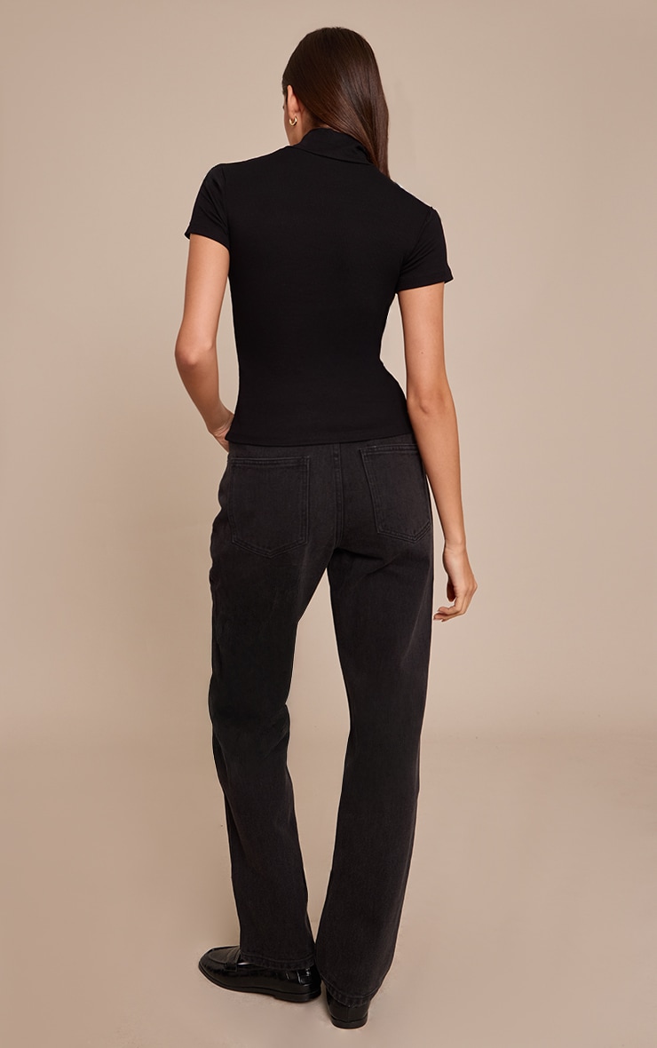 PRETTYLITTLETHING Black High Waist Straight Leg Jeans image 3