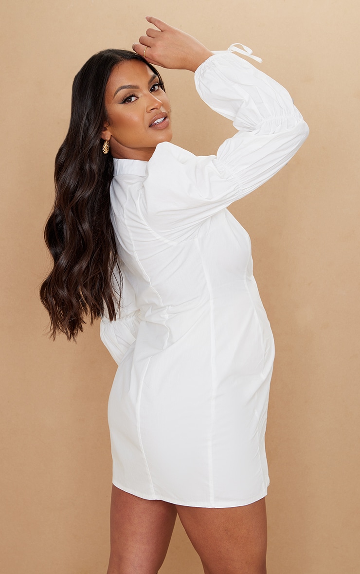 Maternity White Ruched Shirt Dress image 2