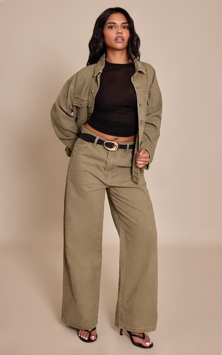 Petite Veste longue oversize en jean kaki délavé image 3