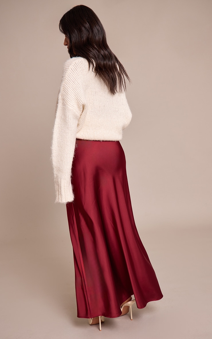 Petite Burgundy Satin Flowy Maxi Skirt image 3