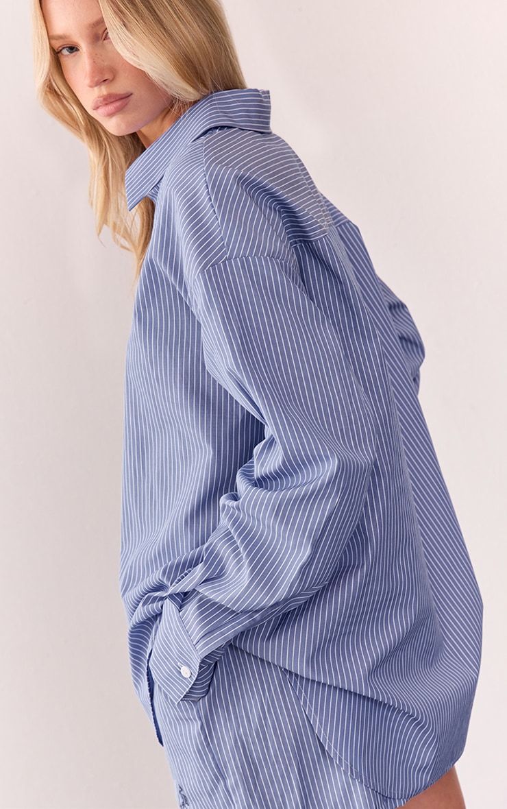 Chemise bleue rayée à manches longues et logo brodé image 2
