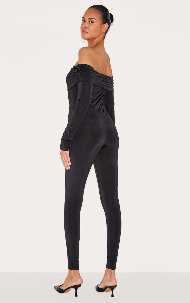 Combinaison skinny moulante doublée noire à col bardot image 2