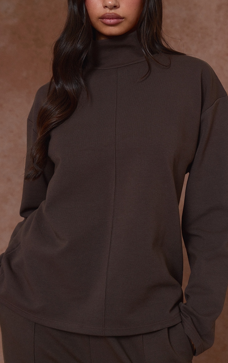 Chocolate Interlock Seam Funnel Neck Sweatshirt image 4