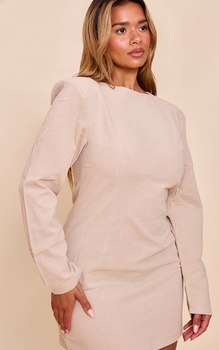 Shape Stone Linen Boat Neck Shoulder Pad Mini Dress image 4