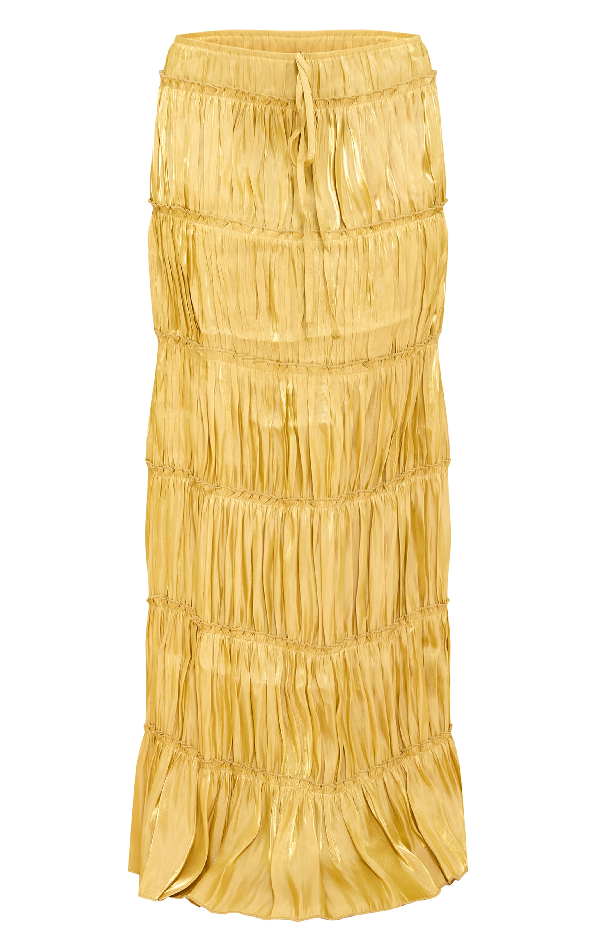 Chartreuse Drawstring Frill Tiered Maxi Skirt image 5