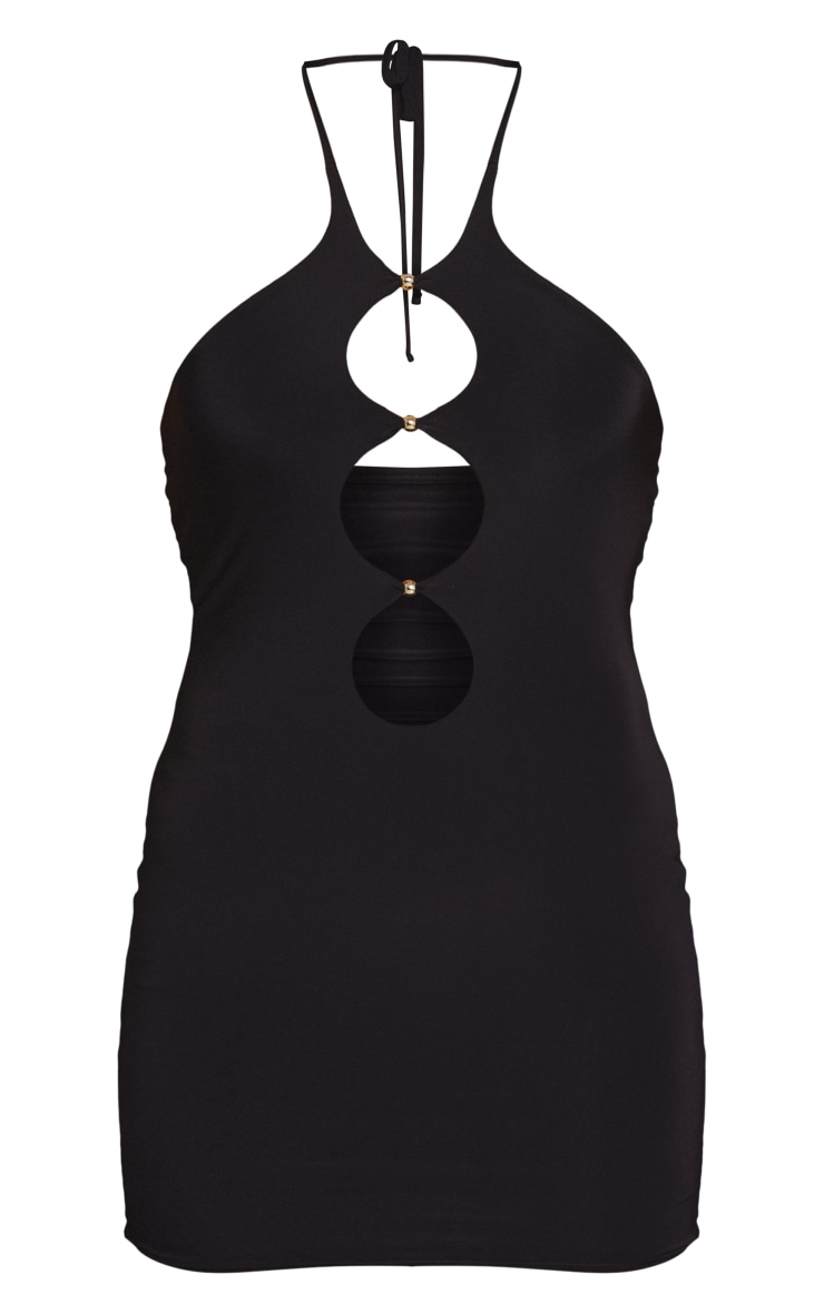 Black Slinky Cut Out Trim Detail Halter Bodycon Dress image 5