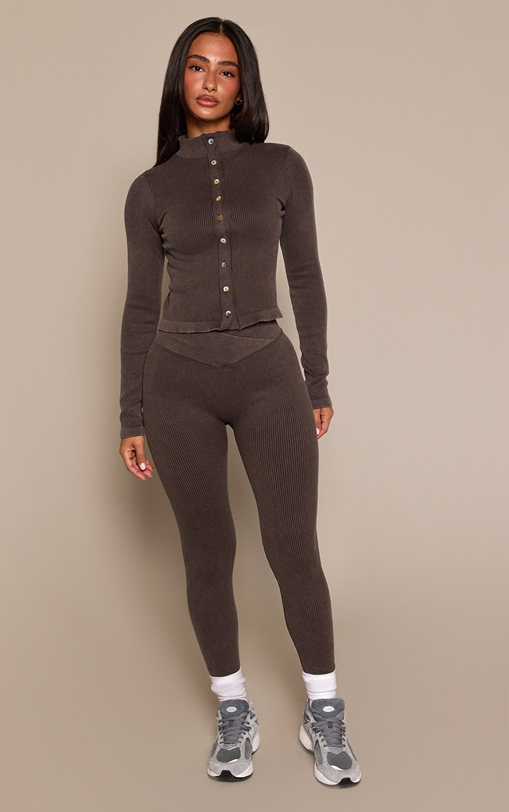 Petite Chocolate Button Up Snatched Rib Top image 3