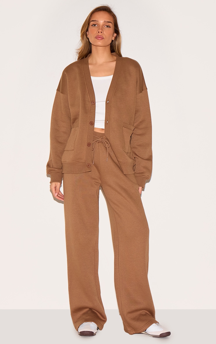 Taupe Button Front Pocket Sweat Cardigan image 3