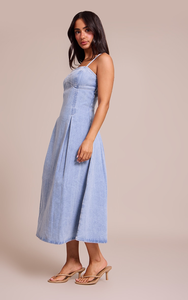 Petite Mid Blue Denim Skater Dress image 3