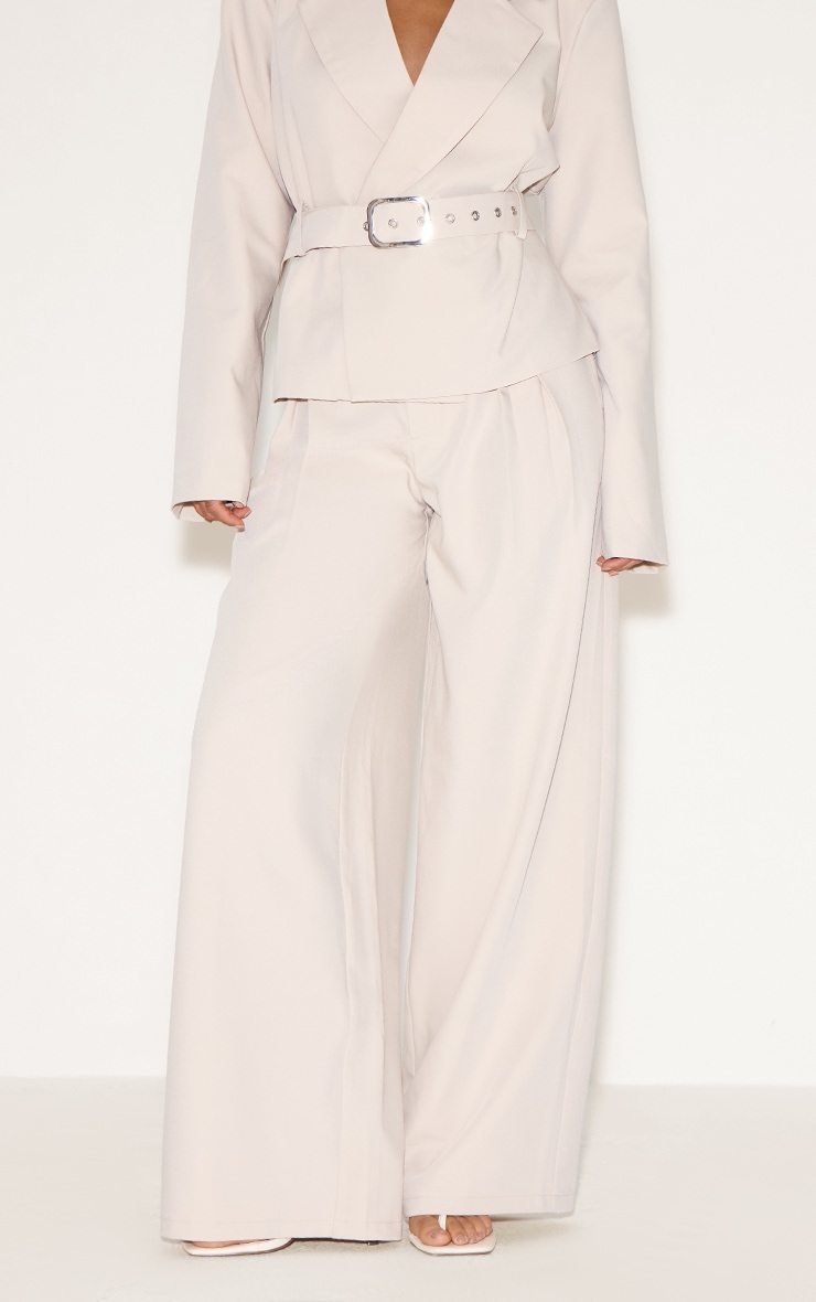 Pantalon de tailleur large tissé sable à plissures image 2