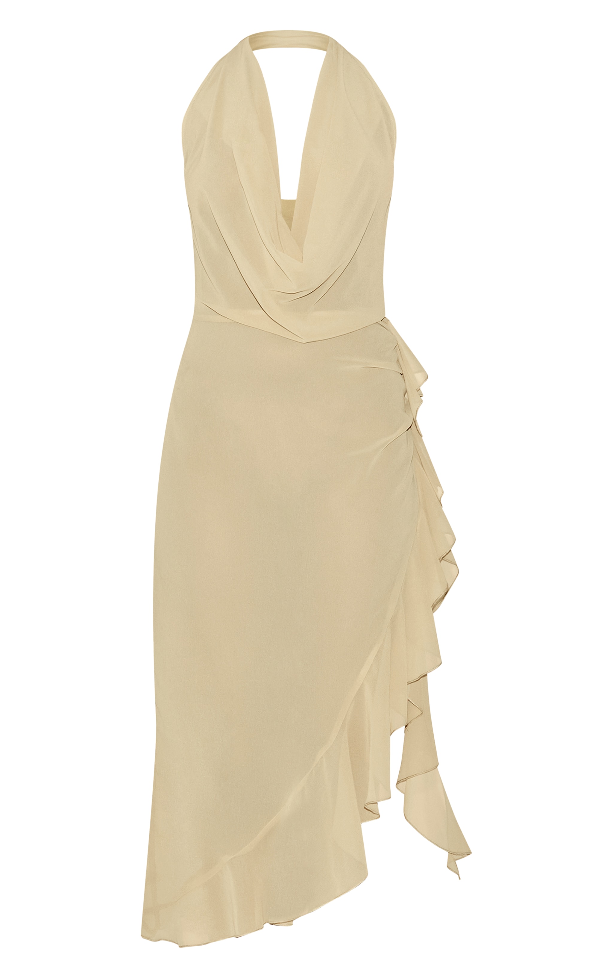 Mustard Cowl Ruffle Split Detail Midi Dress image 5