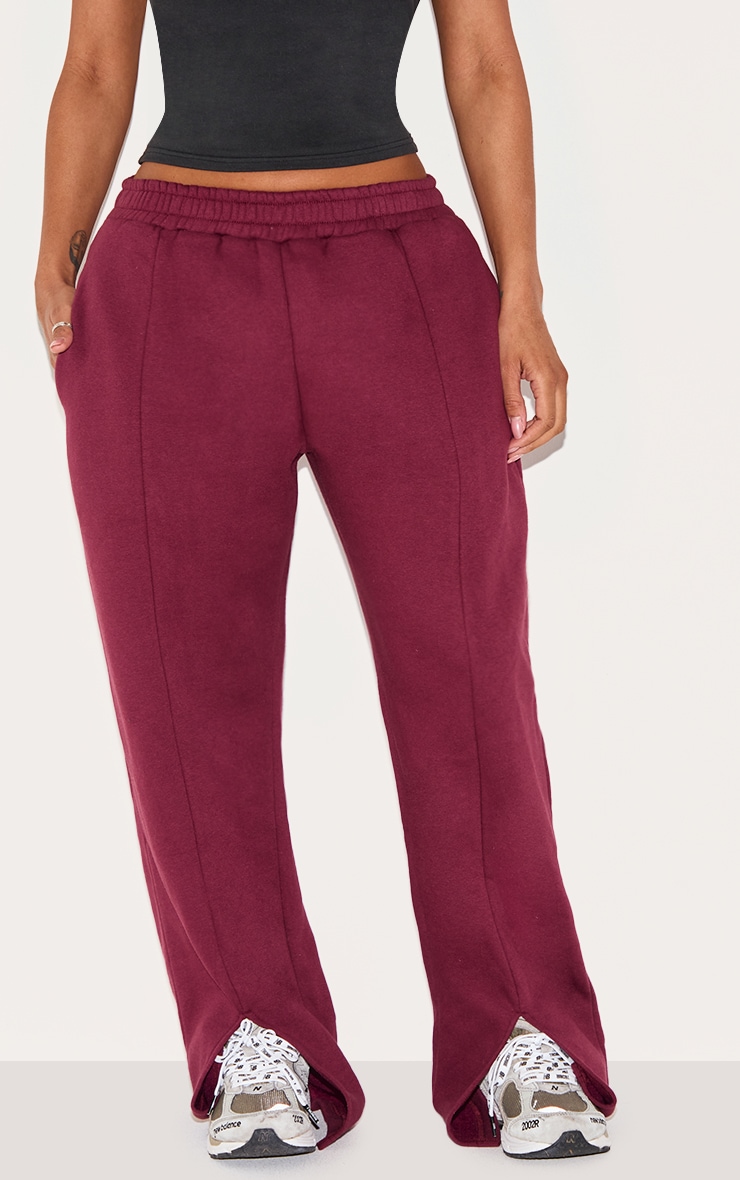 Shape Burgundy High Waisted Split Hem Wide Leg Sweatpants image 2
