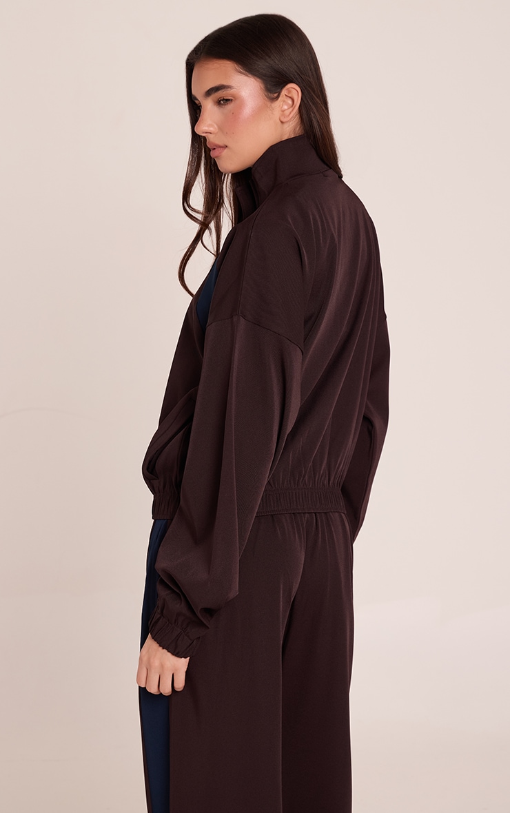 Chocolate Tricot Contrast Stripe Funnel Neck Jacket image 2