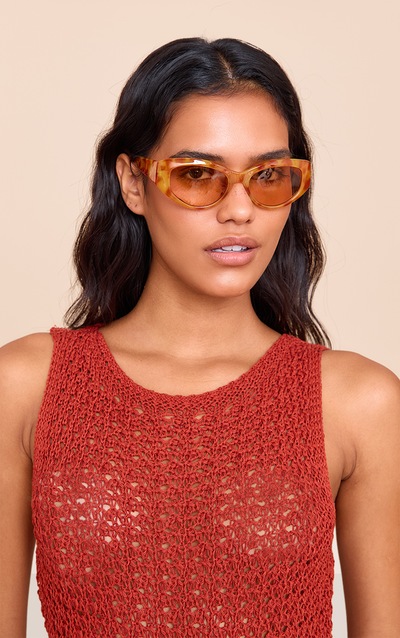 Lunettes de soleil style oeil de chat rondes en écailles miel