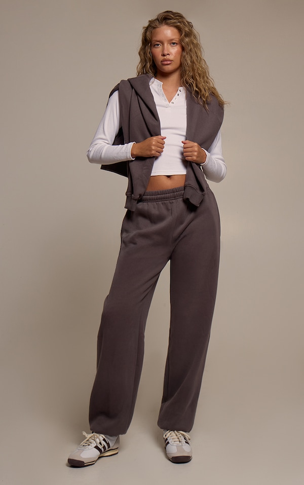 Charcoal Cotton Fleece Cuffed Sweatpants