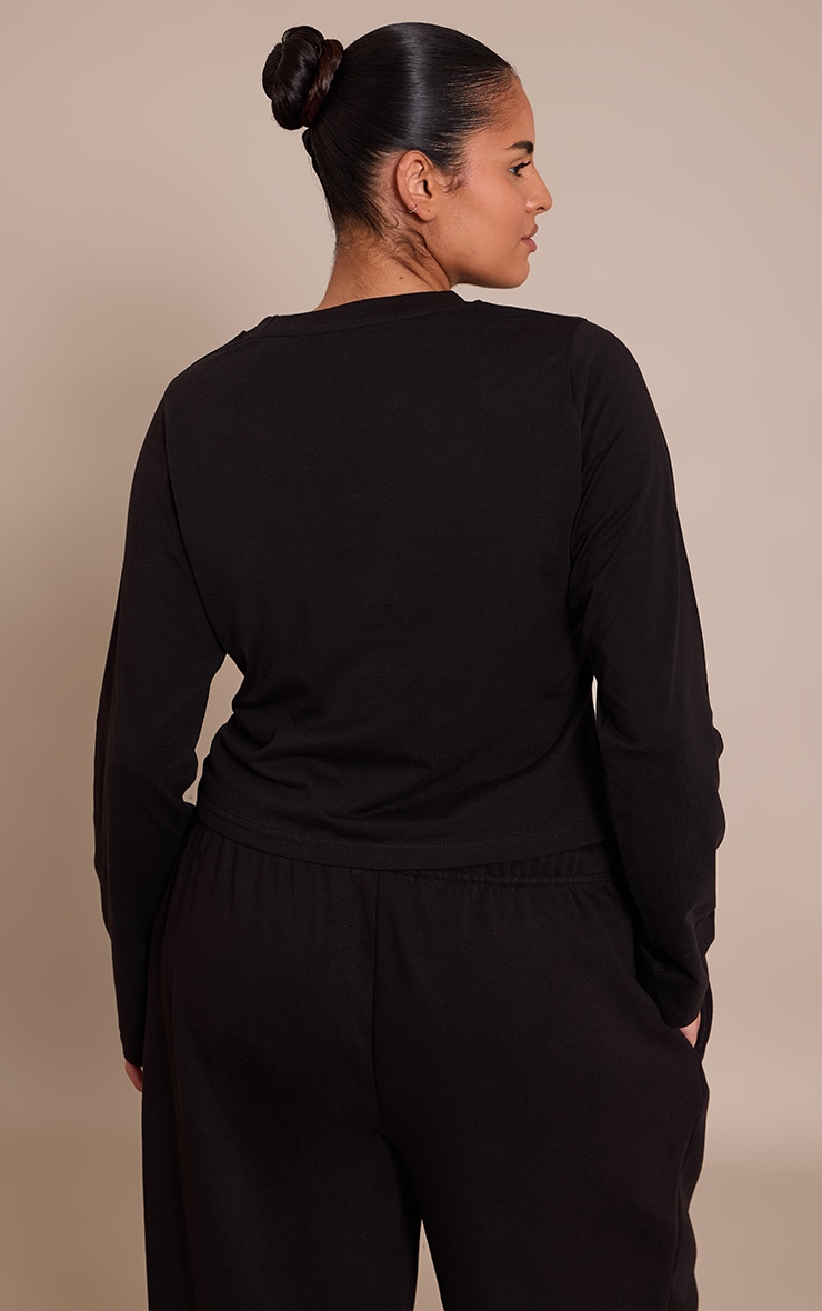 Plus Fitted Black Long Sleeve T Shirt image 2