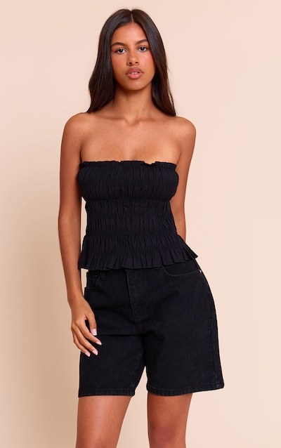 Petite Washed Black Low Rise Baggy Boyfriend Shorts