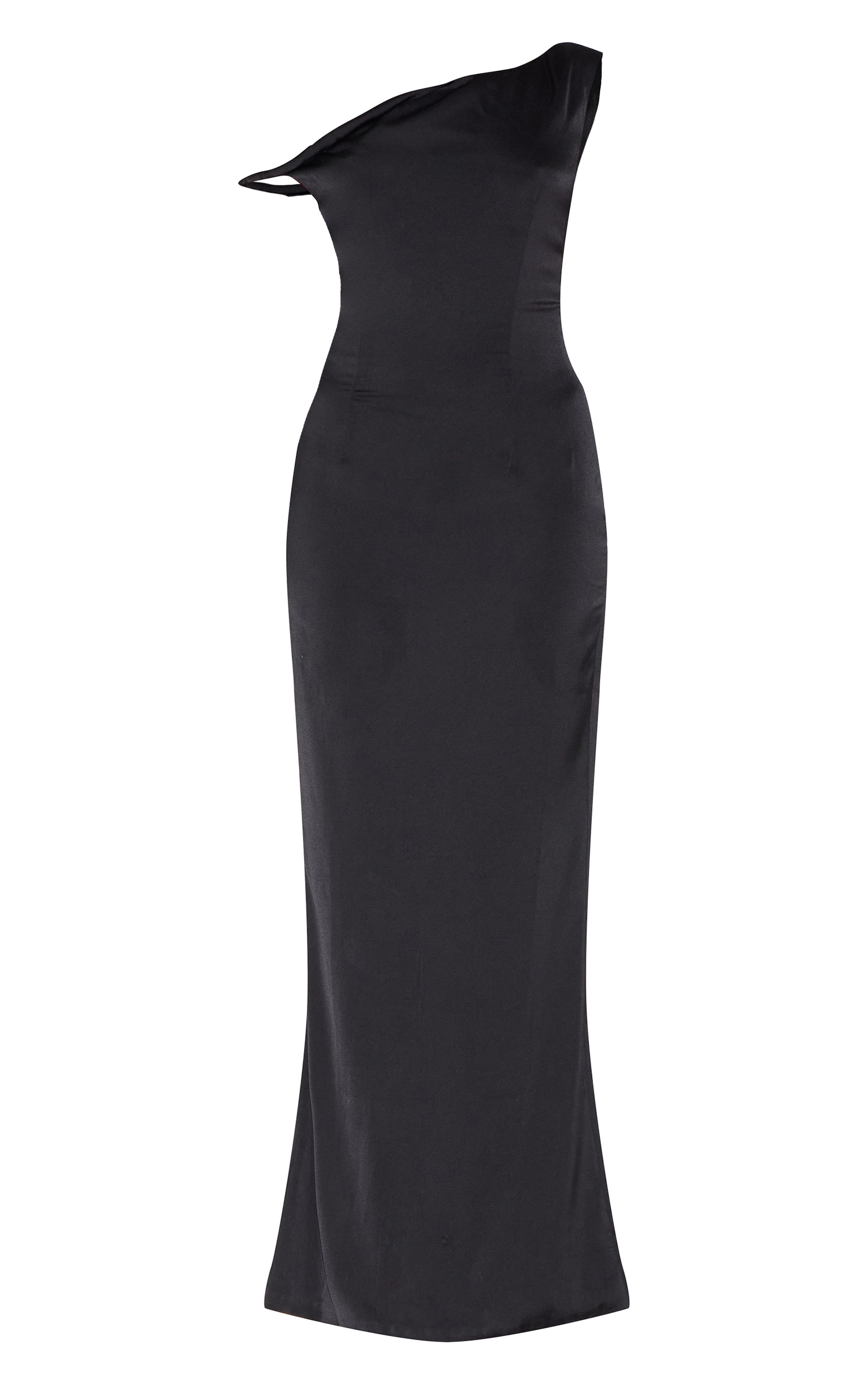 Robe longue satinée noire à col bardot asymétrique et torsade image 5