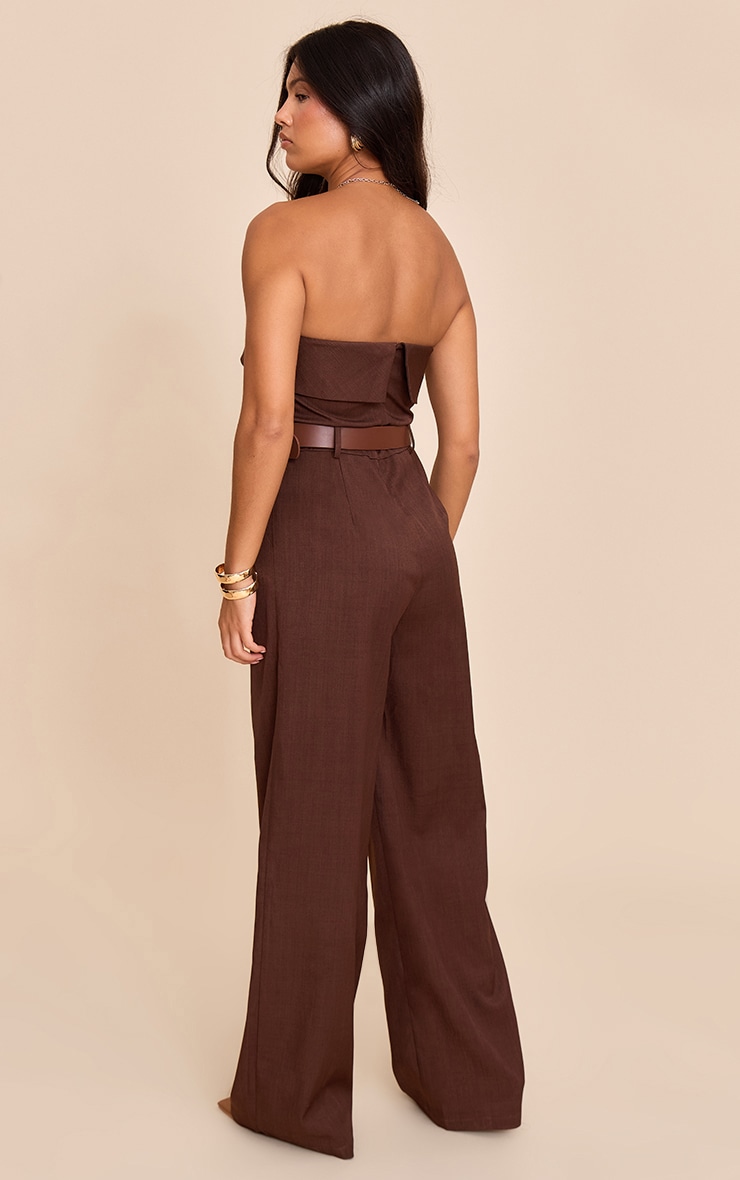 Chocolate Woven Bandeau Belted Wide Leg Jumpsuit image 2