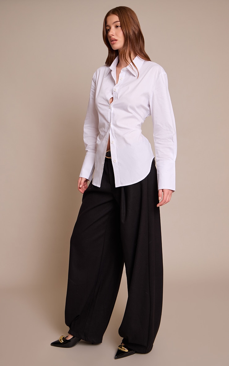 White Fitted Tie Back Deep Cuff Shirt image 3