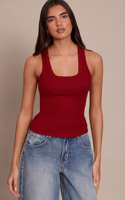 Deep Red Soft Rib Scoop Neck Vest Top