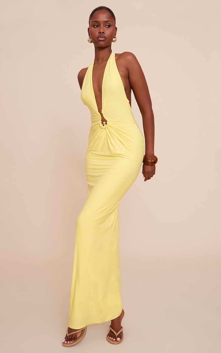 Lemon Double Layer Soft Touch Trim Detail Maxi Dress image 3