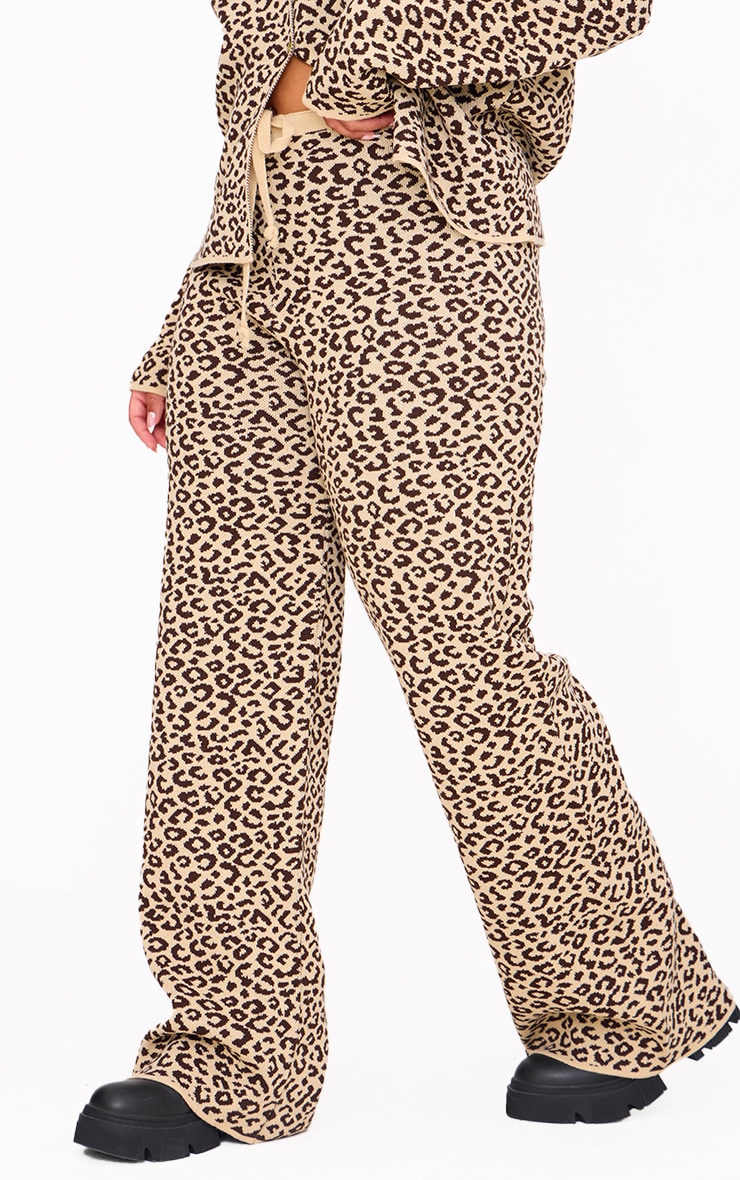 Plus Brown Leopard Print Knitted Wide Leg Pants image 2
