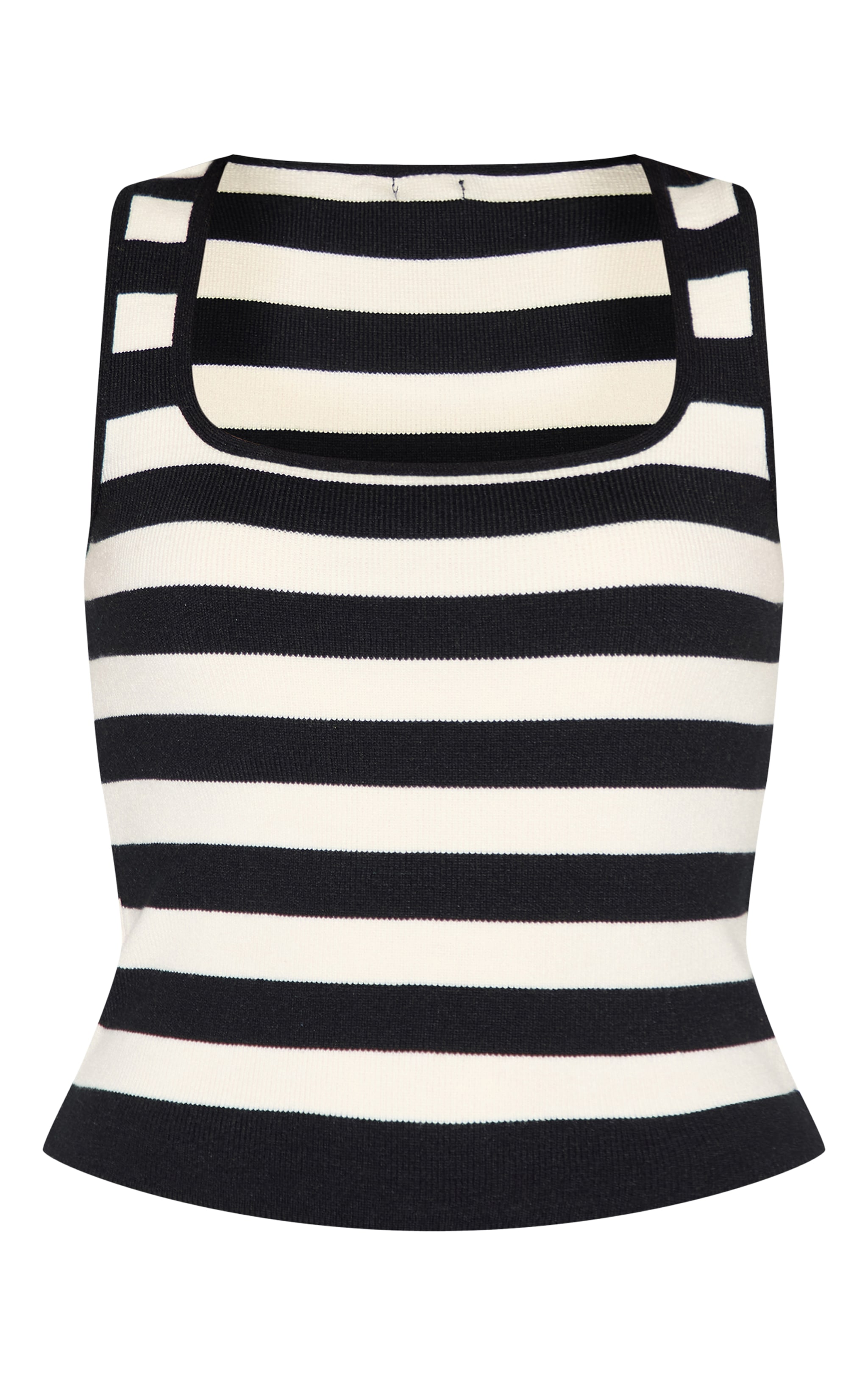 White Stripe Knit Scoop Neck Tank Top image 5