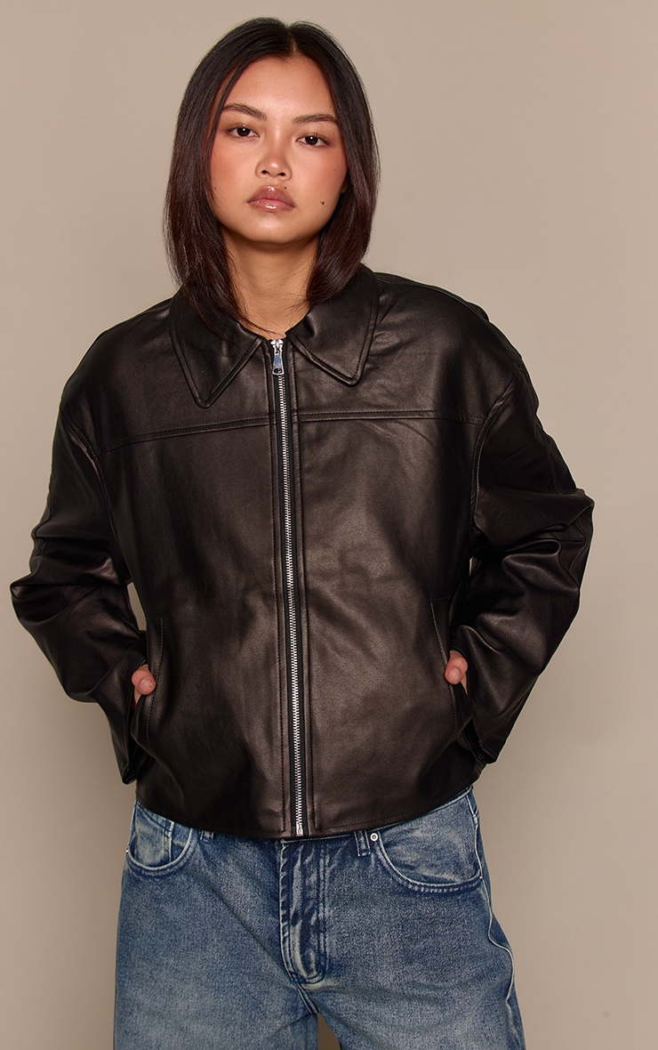 Black Zip Through Pu Jacket image 4
