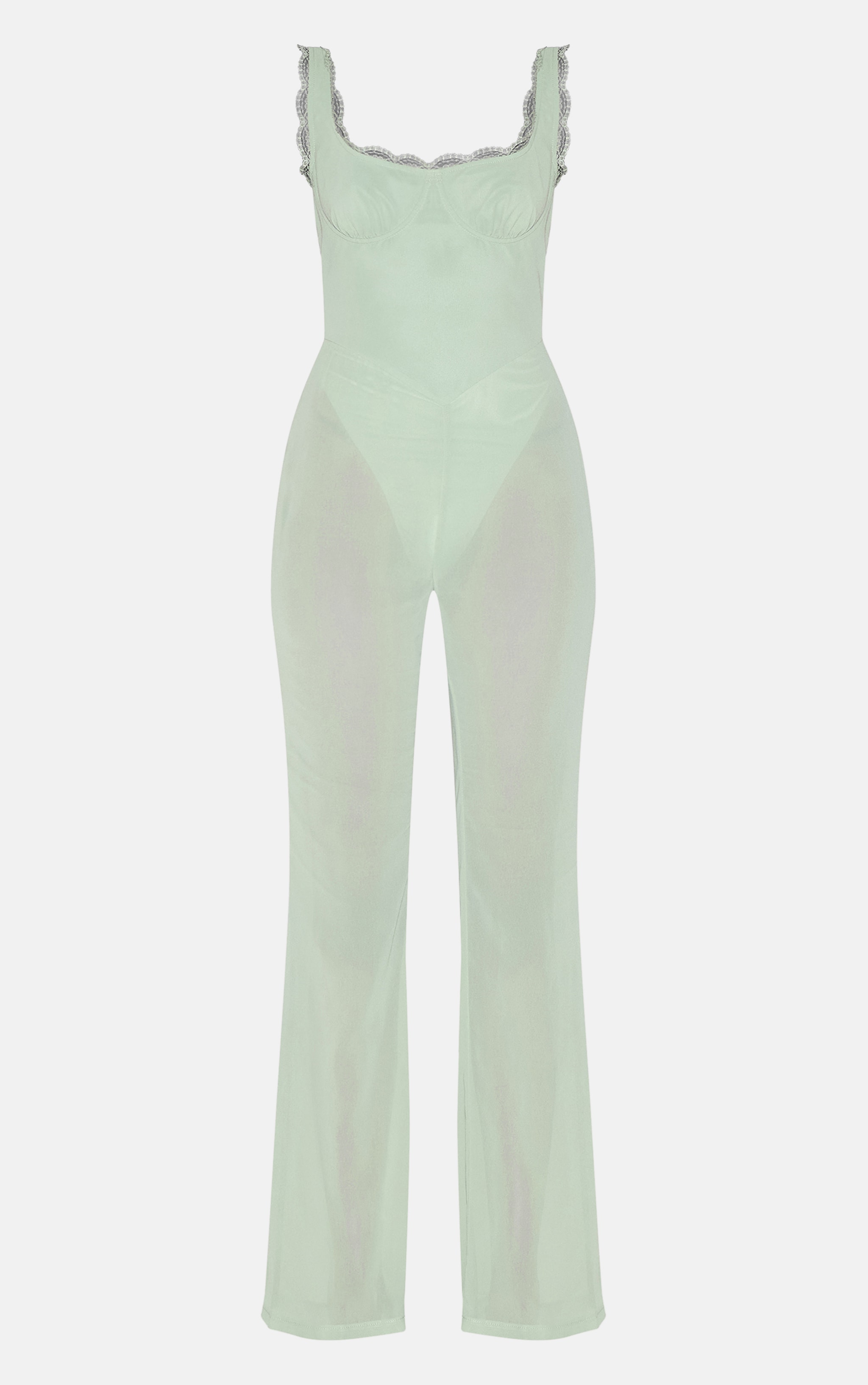 Sage Green Chiffon Corset Detail Flared Jumpsuit image 5