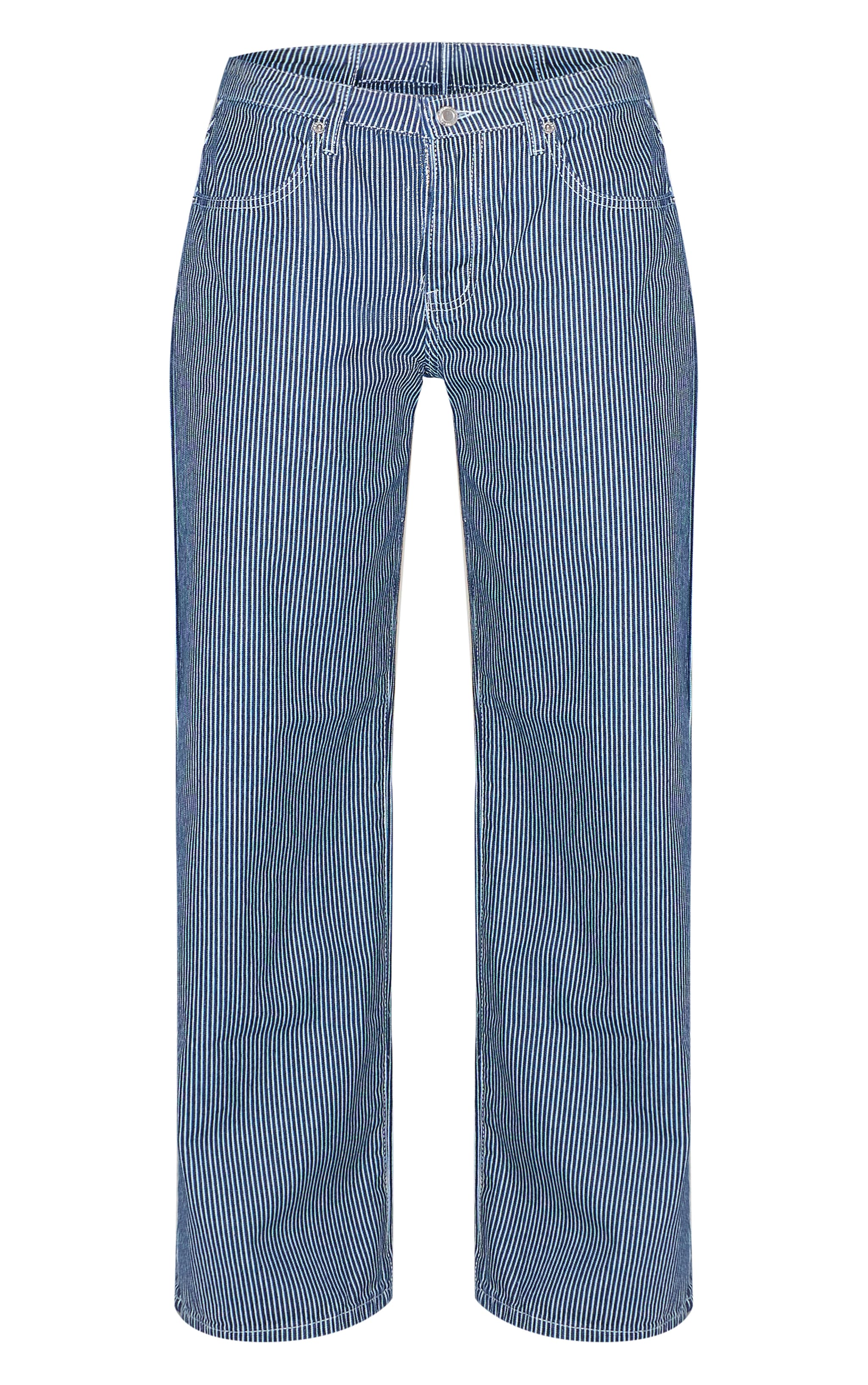 Navy Striped Low Rise Wide Leg Jeans image 5