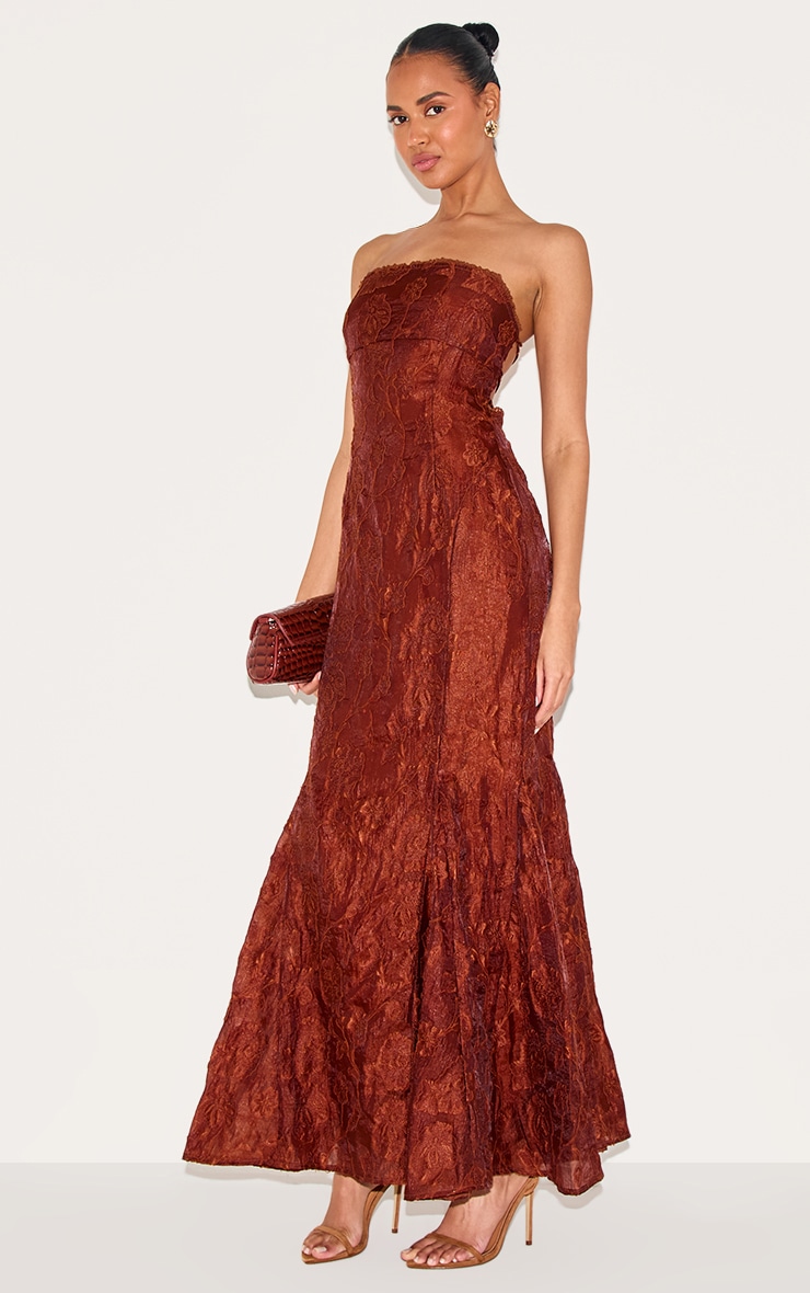 Chestnut Textured Lace Up Back Maxi Dress image 3