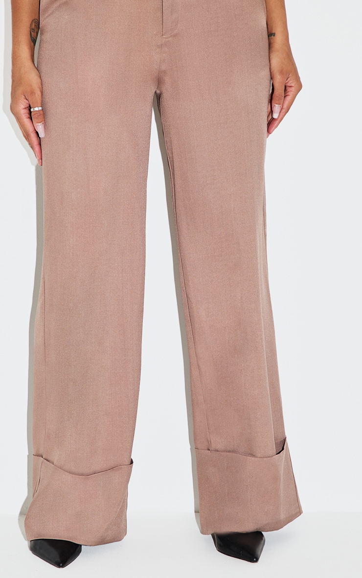  Shape Taupe High Waisted Tailored Turn Up Hem Wide Leg Trousers image 4