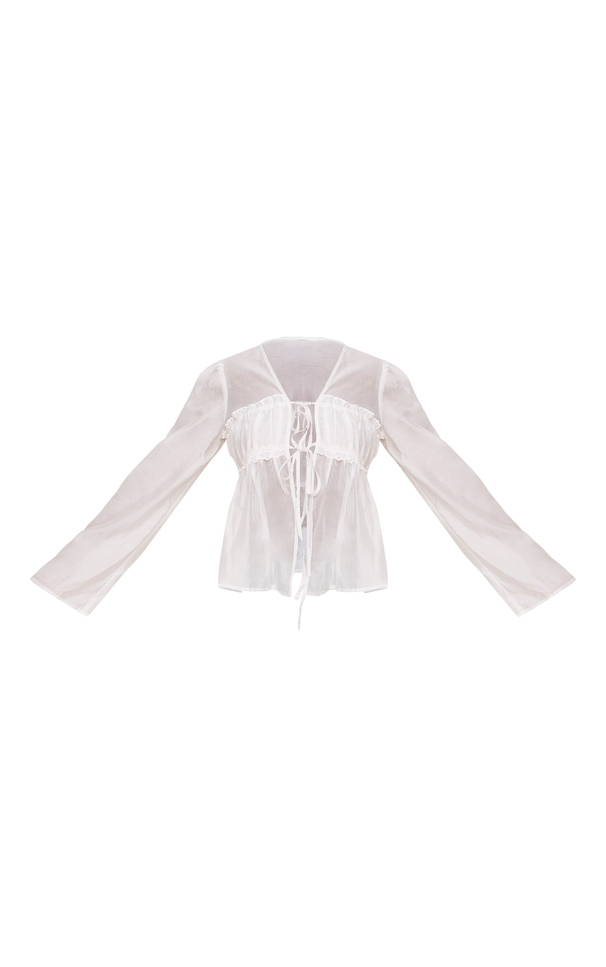 Cream Chiffon Tie Front Ruched Blouse image 5