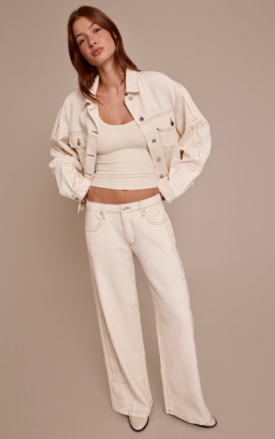 Ecru Pleat Detail Denim Jeans