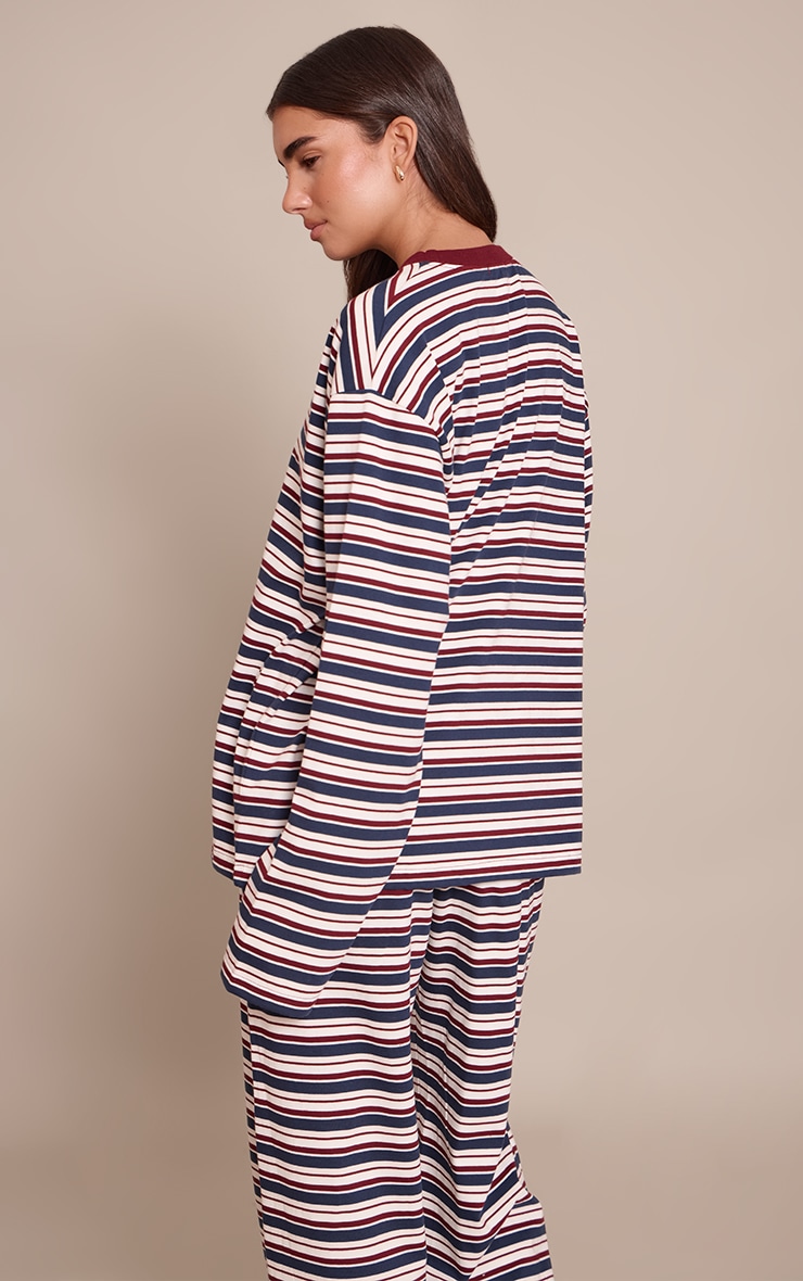 Burgundy Striped Long Sleeved Top image 2