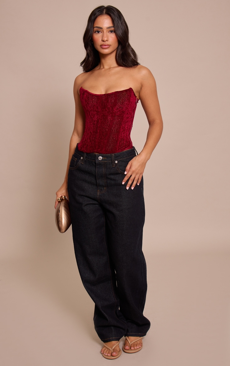 Petite Red Velour Printed Corset Top image 3