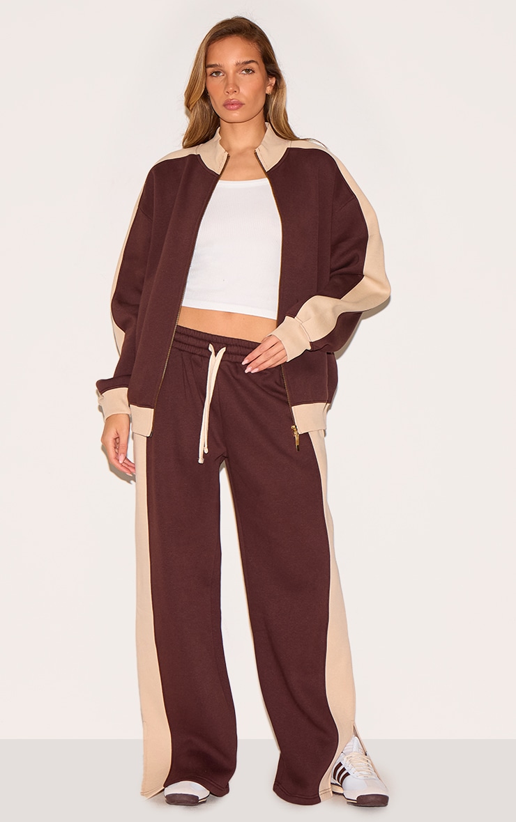 Sweat oversize chocolat à parties contrastantes et zip image 3