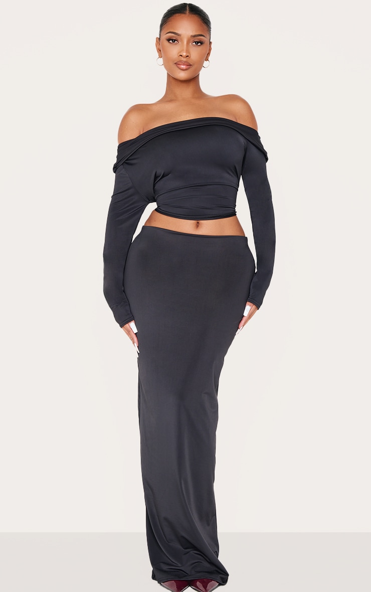 Shape Black Sculpt Fold Over Bardot Long Sleeve Top image 3