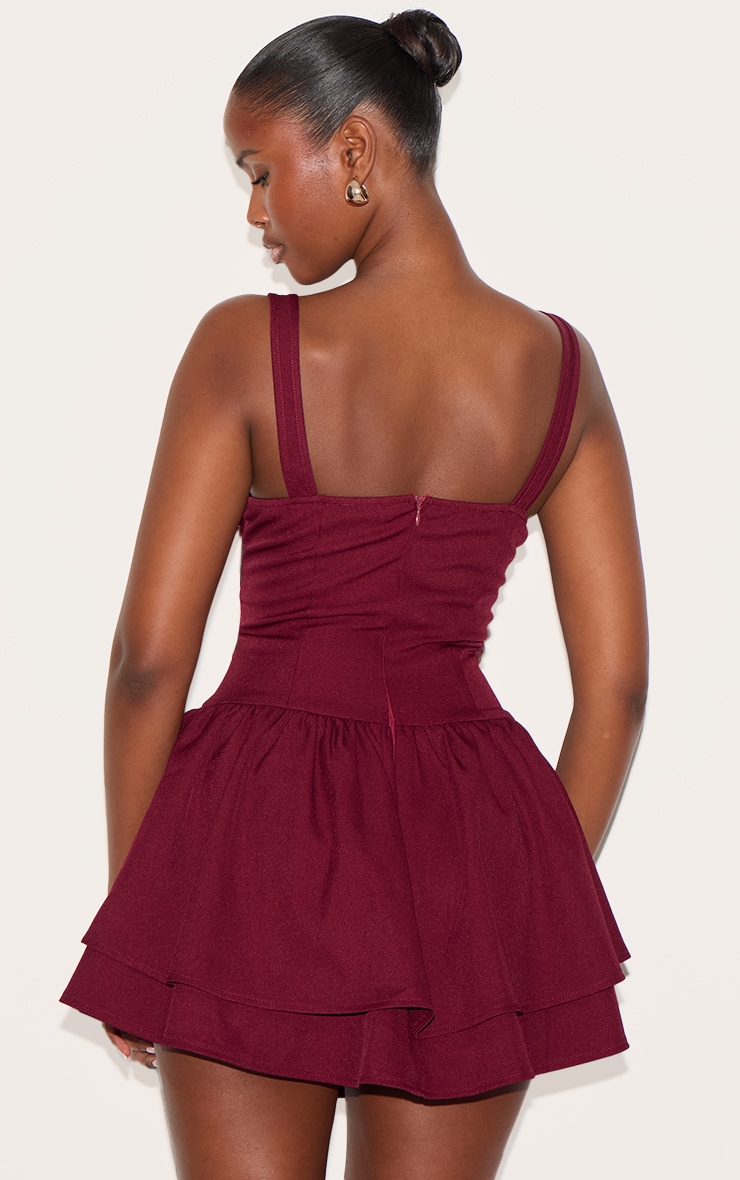 Wine Woven Corset Detail Skater Skort Playsuit image 2
