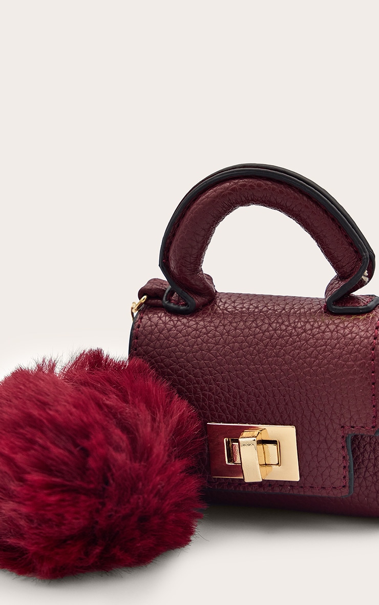 Burgundy Mini Bag And Pom-pom Bag Charm image 4