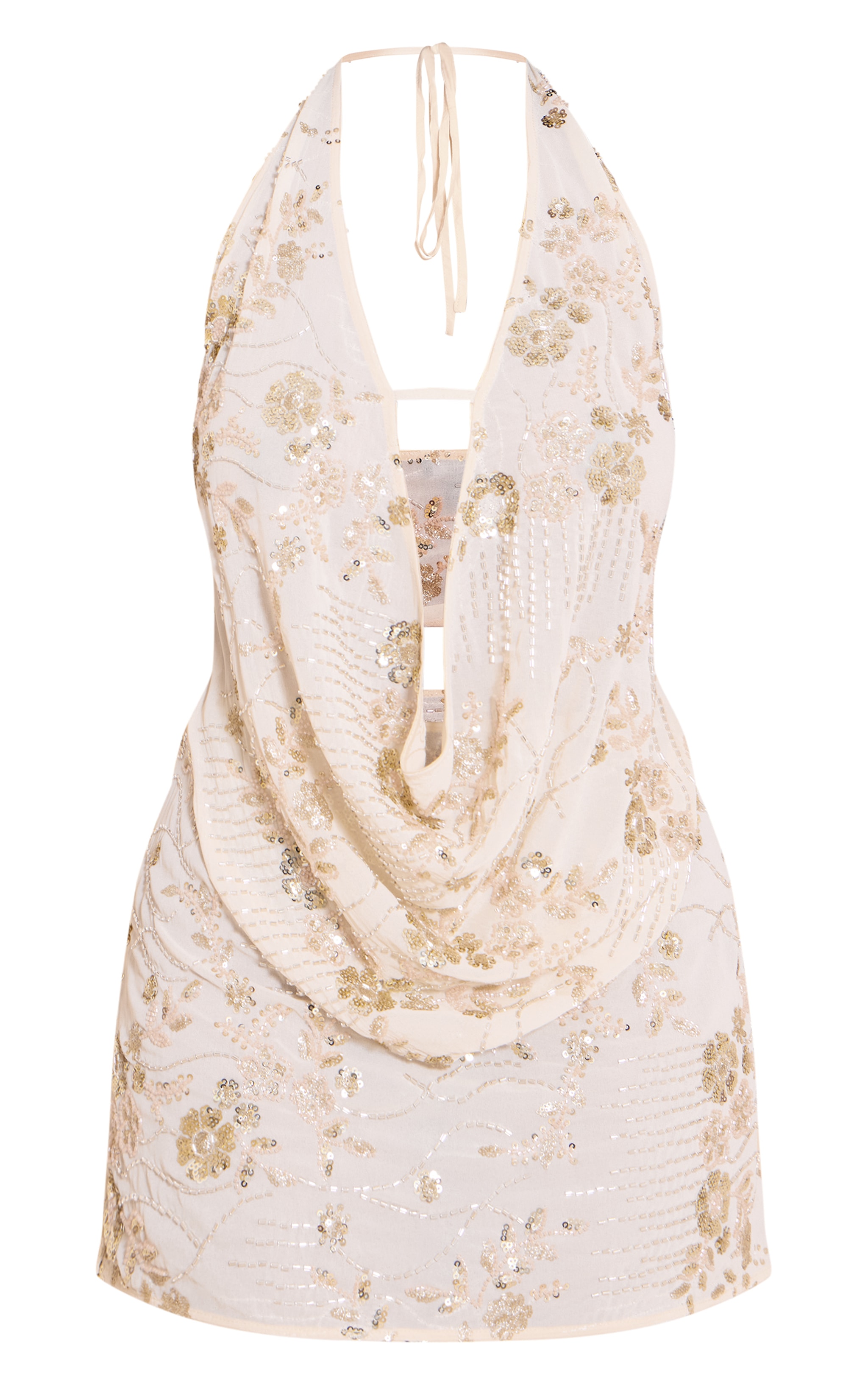 Shape Top dos nu nude à col bénitier et sequins en fleurs image 5