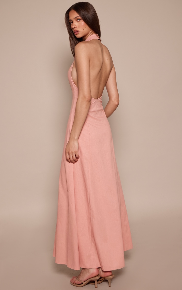 Baby Pink Button Down Collar Detail Maxi Dress image 2