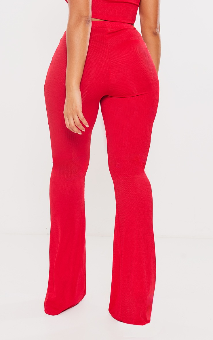 Shape Red Ribbed Flared Pants image 3